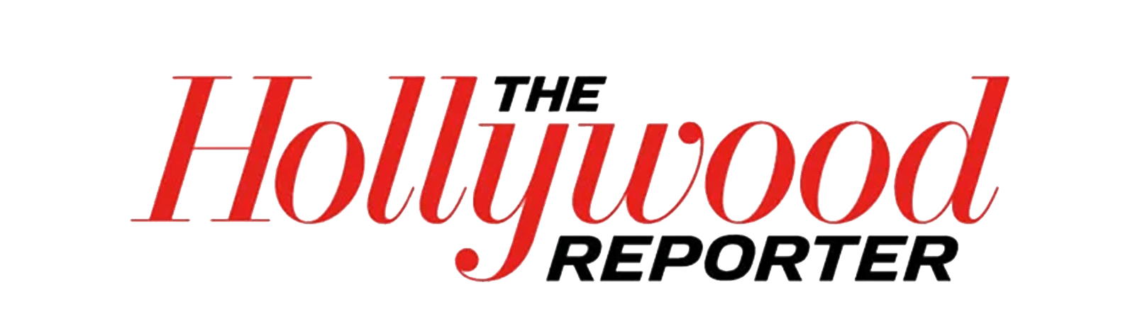 Logo of The Hollywood Reporter, featuring bold red letters for "Hollywood" and black text for "Reporter,"